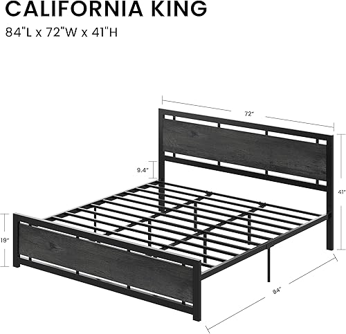 Miniatura 20 de LIKIMIO - Base de cama de plataforma tamaño King con cabecera de madera estilo industrial y 12 fuertes patas de metal de soporte, fácil de montar,