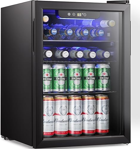 Miniatura 1 de Antarctic Star Refrigerador de bebidas para 85 latas, mini puerta de vidrio para refrescos, cervezas, vino, puerta de vidrio de acero inoxidable,