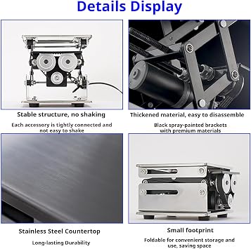 Electric Lifting Platform, Stainless Steel Scissor Lift with Remote Control, Heavy-Duty Jack Stand, 10kg Capacity for Transportation and Handling
