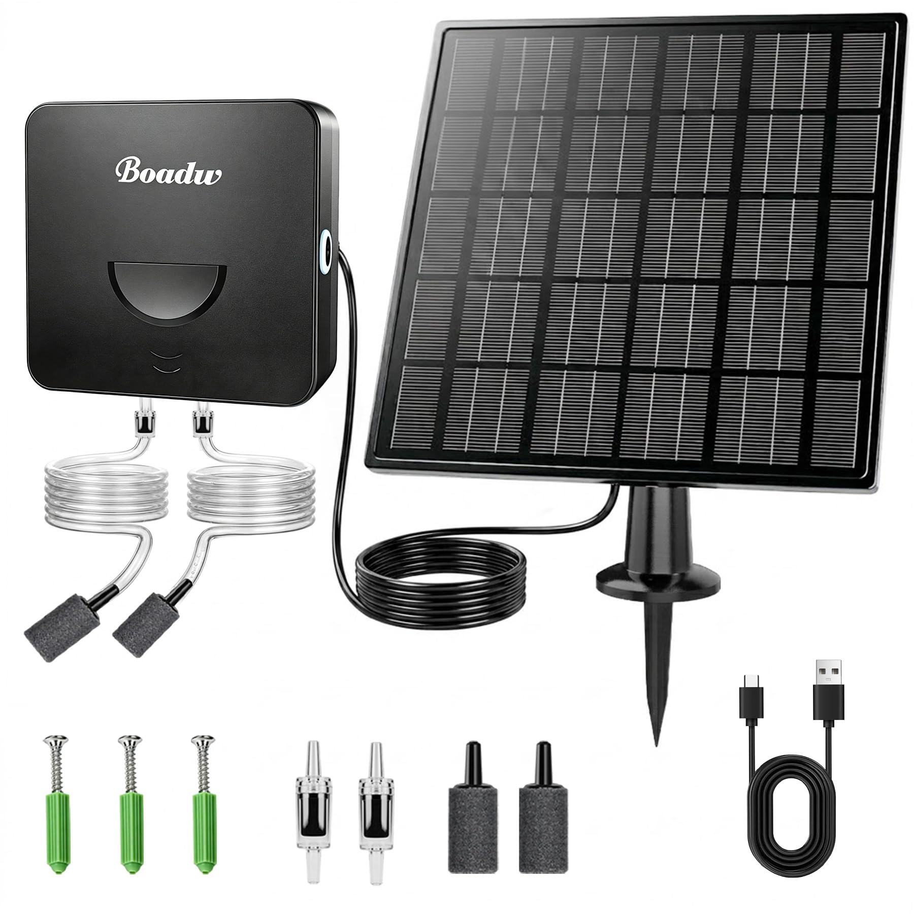 Pompe à oxygène Solaire 6W 4400mAh – Aérateur Bassin avec 2 Pierres à air, antigel – Fonctionne par Temps Nuageux, Jardin et pêche