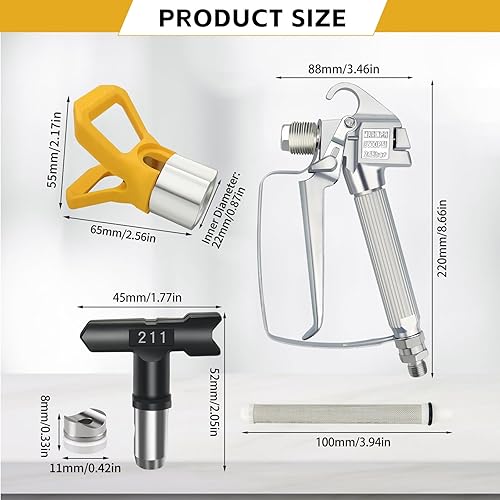 Miniatura 2 de Pistola de pintura sin aire con soporte para boquillas de punta y 4 puntas de pulverización reversibles y 6 filtros de pistola pulverizadora,