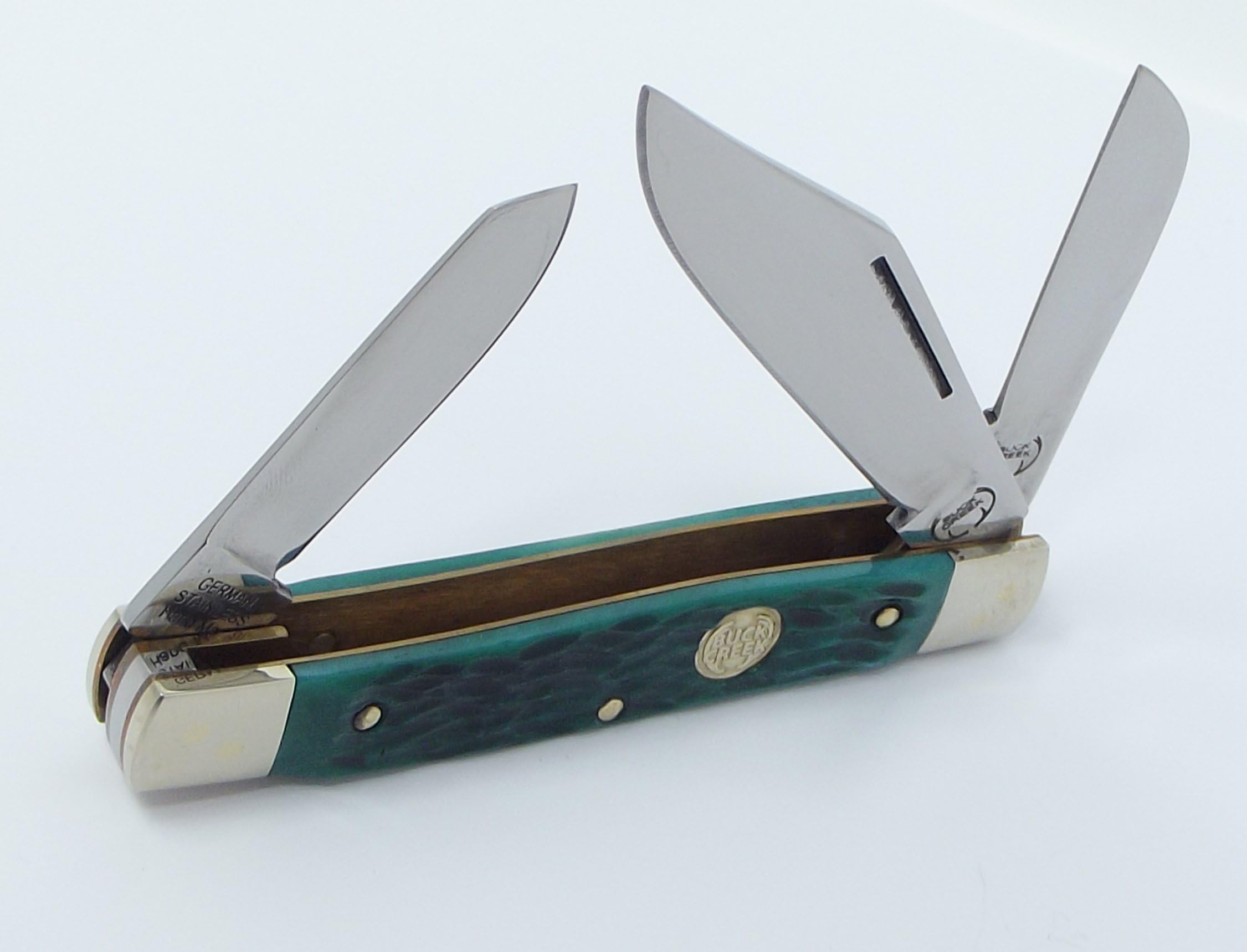 Made In Germany Big Diamond Green Pick Bone Handle Three Blade Pocket Knife Buck Creek Knives