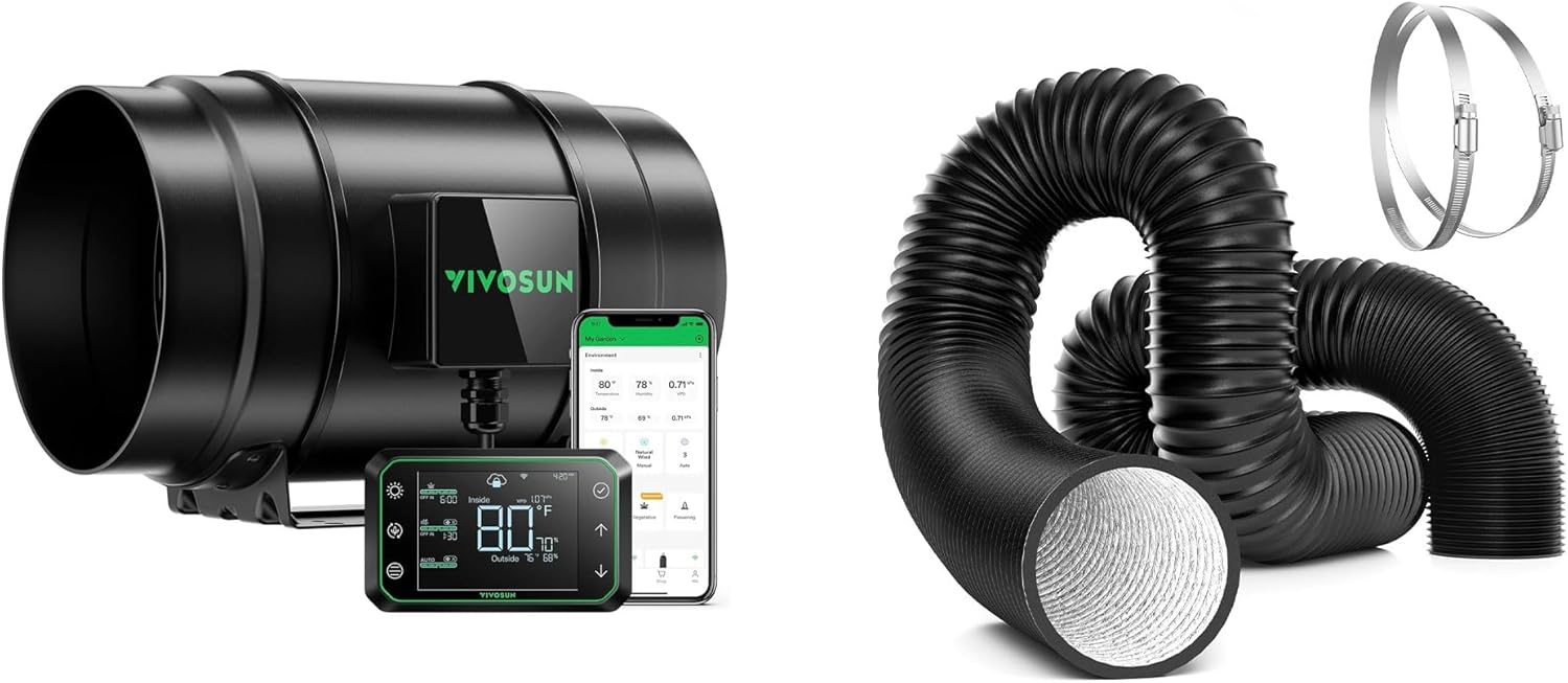 VIVOSUN AeroZesh G8 Inline Duct Fan and Dryer Vent Hose, 8 inch Aluminum Foil Ducting, 25FT Long Heavy-Duty Dryer Hose Vent Kit for HVAC Ventilation