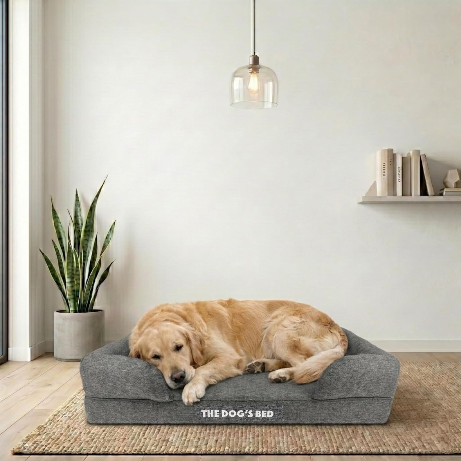 The Dog’s Bed Orthopedic Memory Foam Dog Bed with Bolsters for XL Dogs, Waterproof Washable Cover, Anti-Slip Base, Calming Surface – CertiPUR-Certified Foam, Largeinen Fabric, Grey Linen, XL