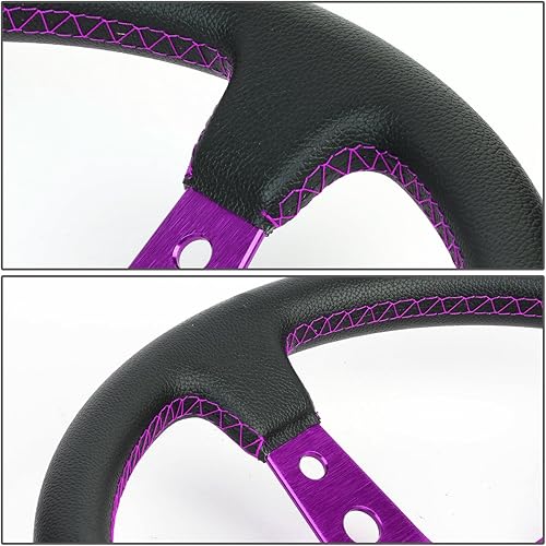 Vista 14 de Auto Dynasty Volante de carreras de cuero de PVC cosido rojo con 6 pernos de 13.780 in