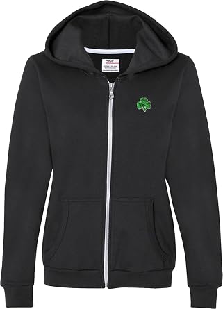 Buy Cool Shirts St Patricks Day Shamrock Sequins Pocket Ladies Full Zip Hoodie