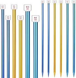 Conjunto de 6 peças/3 pares de agulhas de tricô retas de alumínio, 8 mm, 9 mm e 10 mm, 35 cm de ponto único, suéter colorido extra longo reto para projetos de bricolage