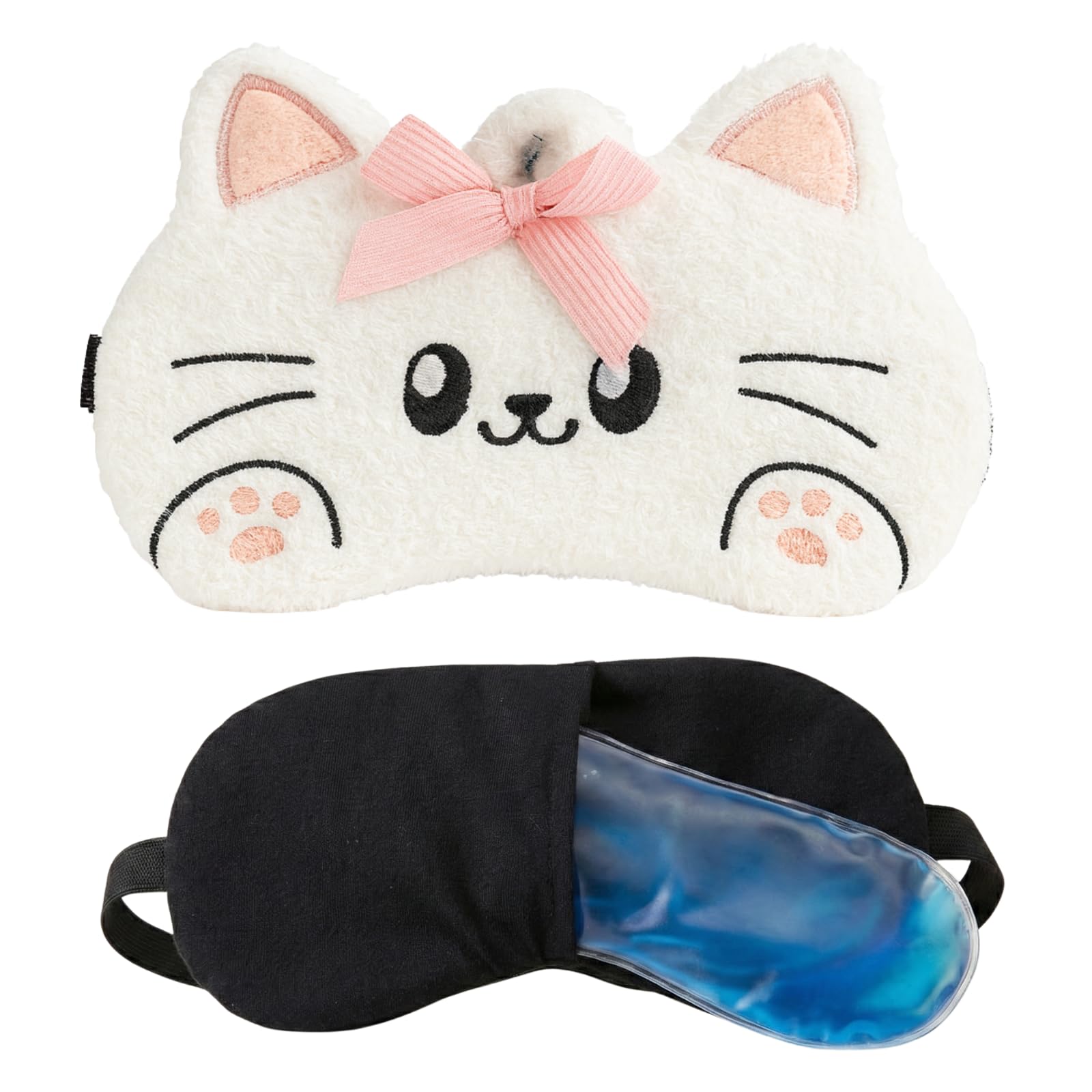 WHUMIES Kawaii Cat Sleep Eye Mask with Hot & Cold Gel Pad | Soft Plush Light-Blocking Eye Cover for Men, Women & Kids | Cooling & Heating Relief for Puffy Eyes, Relaxation & Travel Naps (White Cat)-image-32