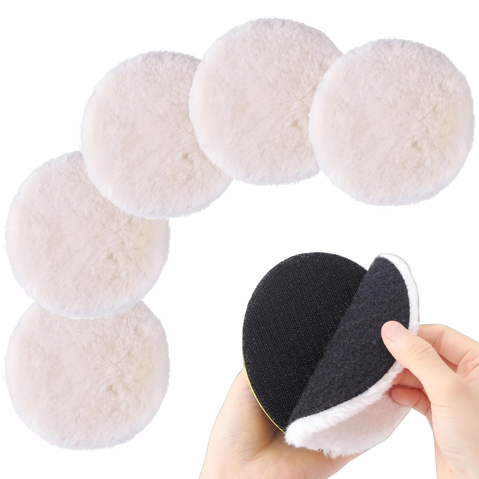 Cuffia per Lucidatura Compatibile con Levigatrice Orbitale Bosch, 5 Dischi lucidanti in Ø 125 mm, Punta per Lucidare Auto, Pavimenti in Sughero, con Sistema in Velcro