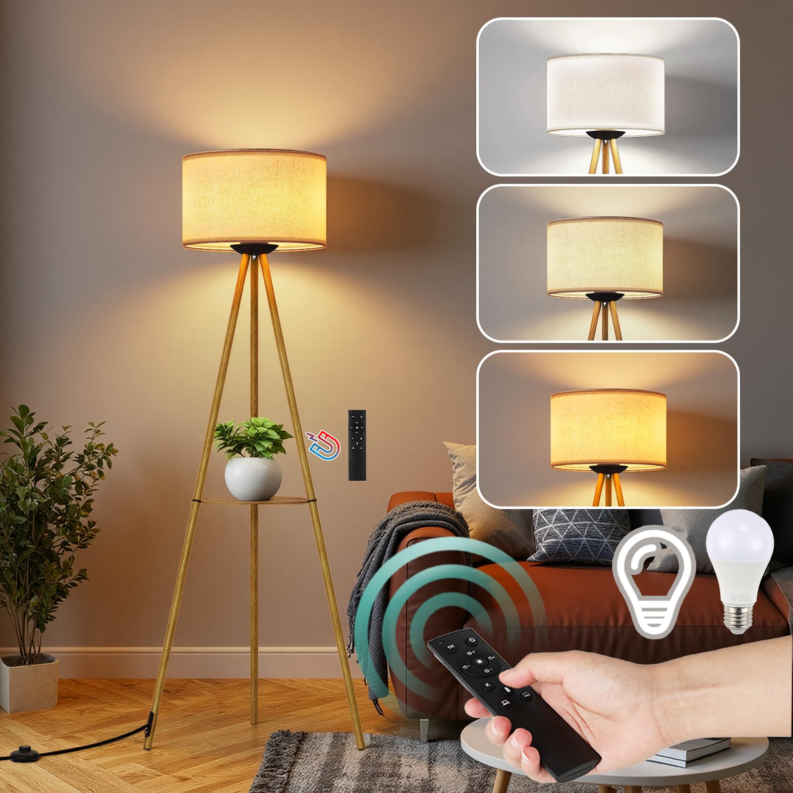 TLGREEN Dreibein Stehlampe Wohnzimmer, Stehlampe Dimmbar, 3 Farbtemperatur