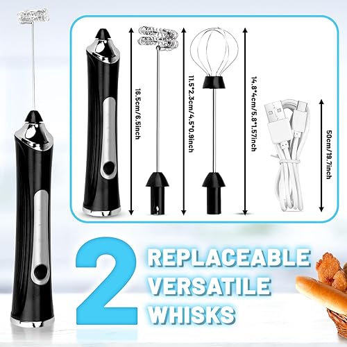 Miniatura 4 de TonJin Espumador de leche USB-C recargable de mano con 2 batidores de acero inoxidable 304, nuevo batidor de café mejorado de 3 velocidades,