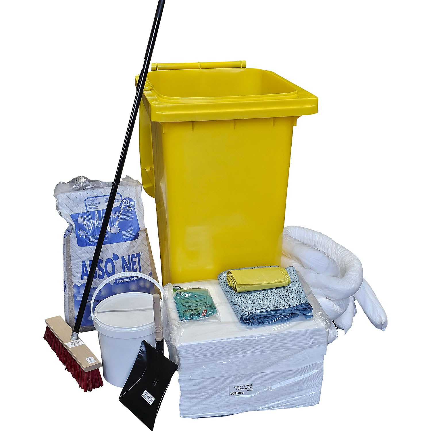 eurokraft | Leckage-Notfallset | in Kunststoff-Tonne | Bindung 200 Liter | Ausführung Öl | Weiß