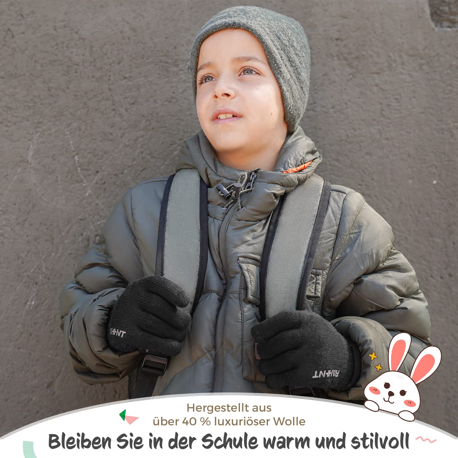 Rahhint Unisex Kinder Handschuhe Winter für Jungen Mädchen Thermohandschuhe Touchscreen Winterhandschuhe Warme Wollstrickhandschuhe mit Fleecefutter 3-15 Jahre
