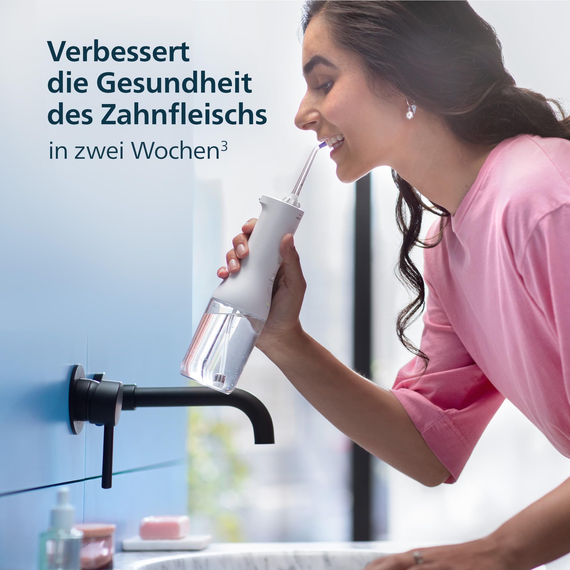 Philips Sonicare kabelloser Power Flosser 3000 Munddusche; Wasser-Flosser für Zähne, Zahnfleisch und Zahnpflege, weiß (Modell HX3826/31)