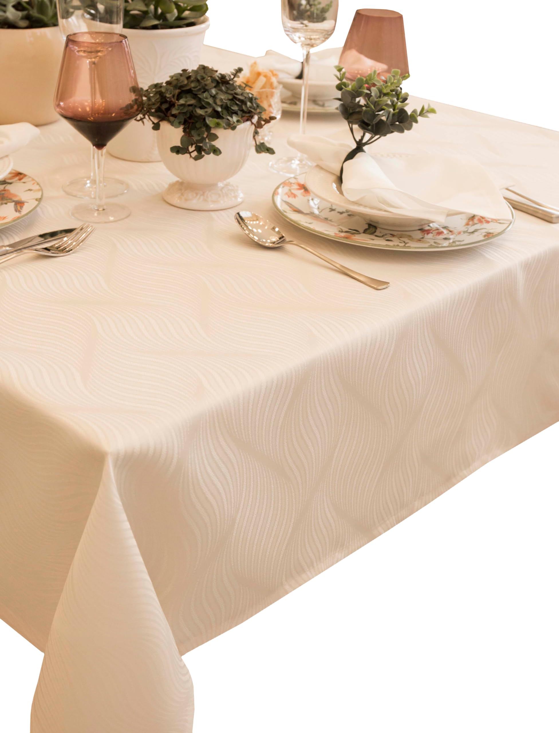 Toalha De Mesa Impermeável 4 Lugares 1,40 X 1,40 M quadrada Jacquard (Ondas Bege)