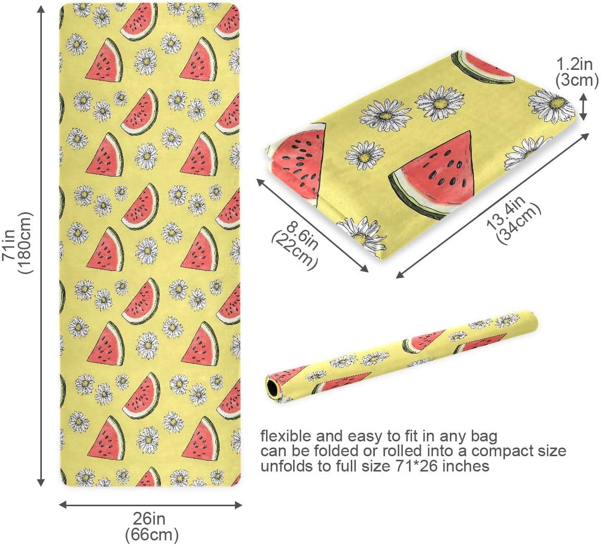 ALAZA Watermelon White Chrysanthemum Pattern Yoga Mat Non Slip Fitness Exercise Mat, Workout Mat for Yoga, Pilates and Floor Exercises