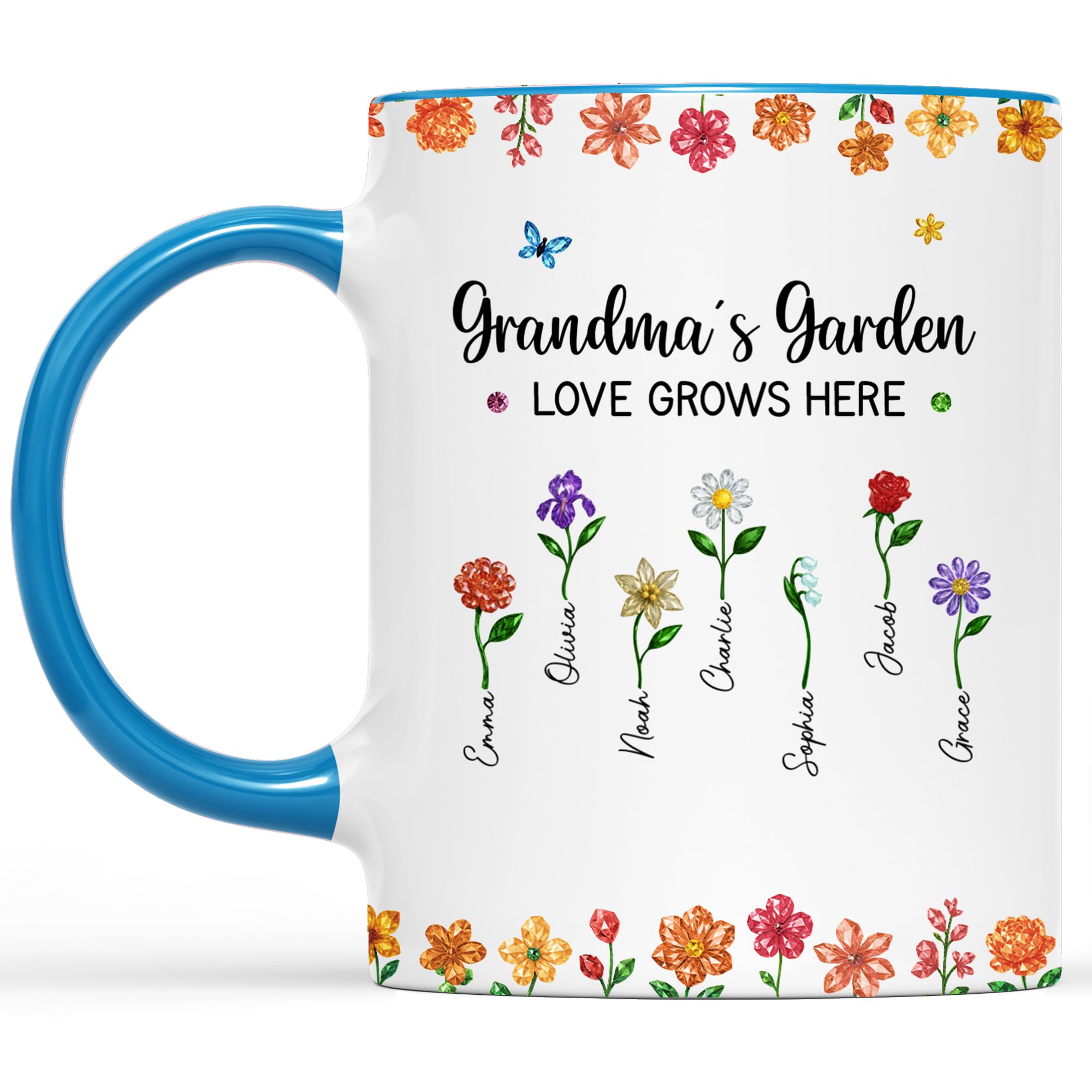 Personal Chic Custom Mug Name - Granny's Garden Love Grows Here - Personalised Mum Gifts, Grandma Gift, Mummy Mug, Grandma Cup, Personalised Mum Mugs, Granny Mugs (7 Kids) โ image 1