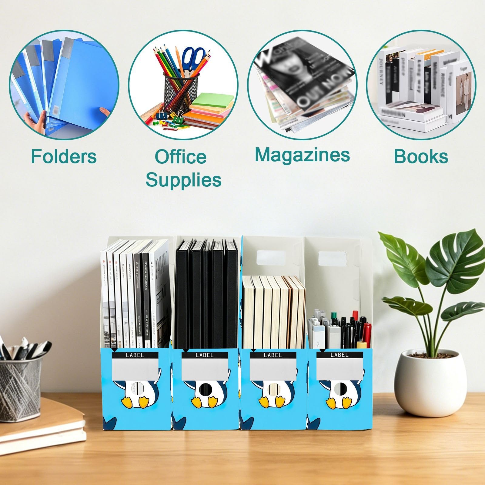 Cartone animato pinguino blu File Holder per scrivania