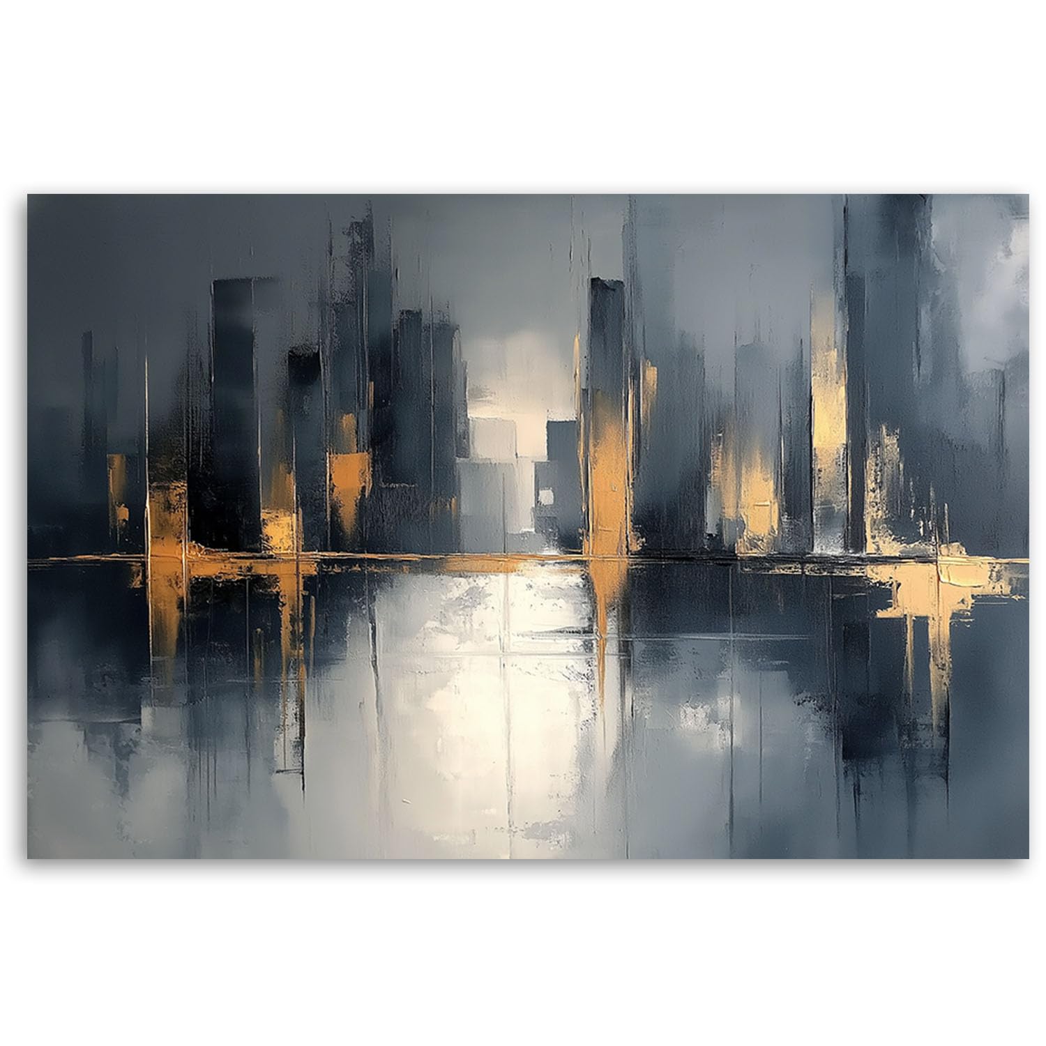 Feeby Leinwand Bilder - Abstraktes Schwarz & Gold - Canvas 120x80 cm - Deko Wohnzimmer - Wandbilder Schlafzimmer - Deko Aesthetic - Wand Deko - Leinwand Groß - Deko Zimmer - Leinwandbilder XXL