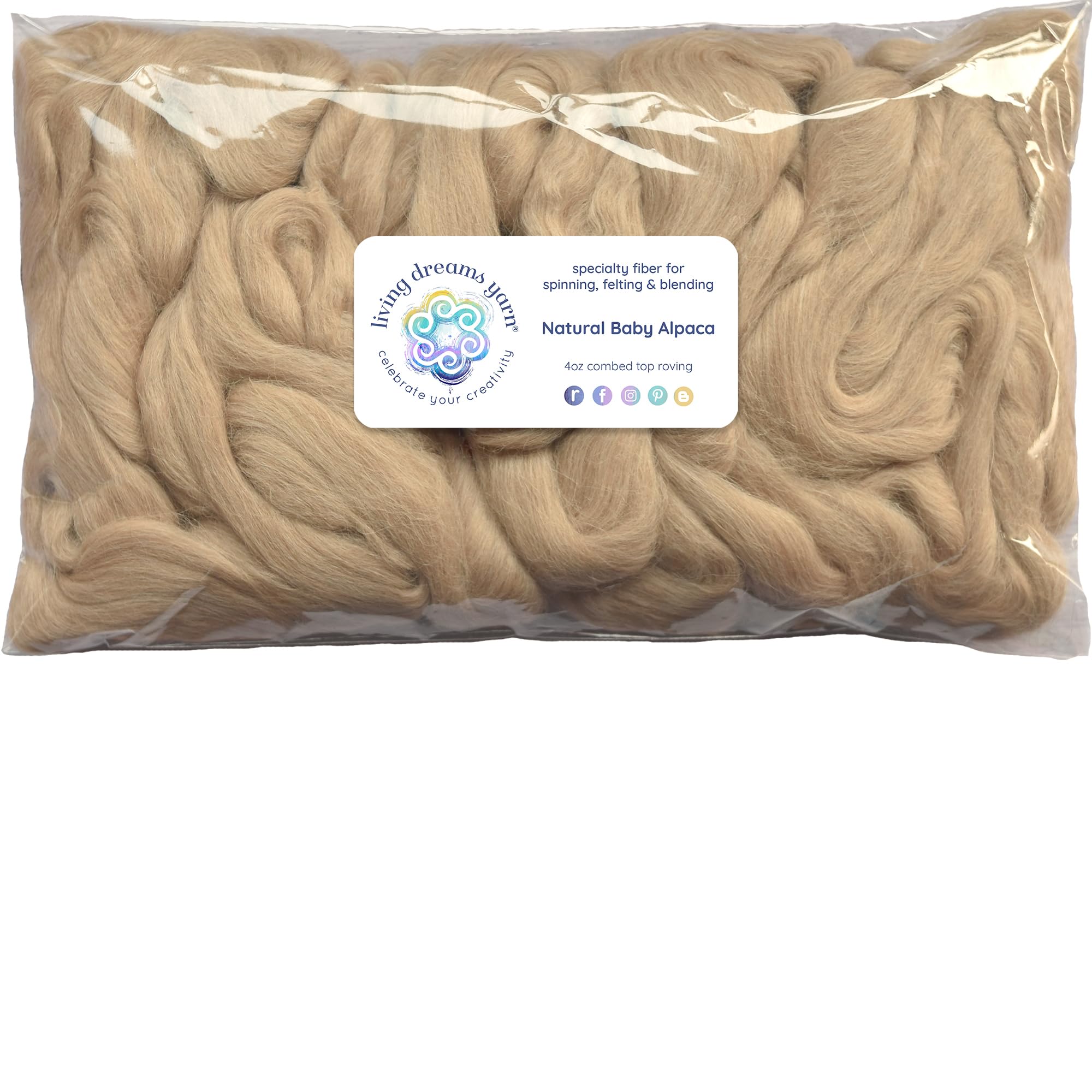 Baby Alpaca Fiber Natural Combed Top Roving. Fawn, 4 oz