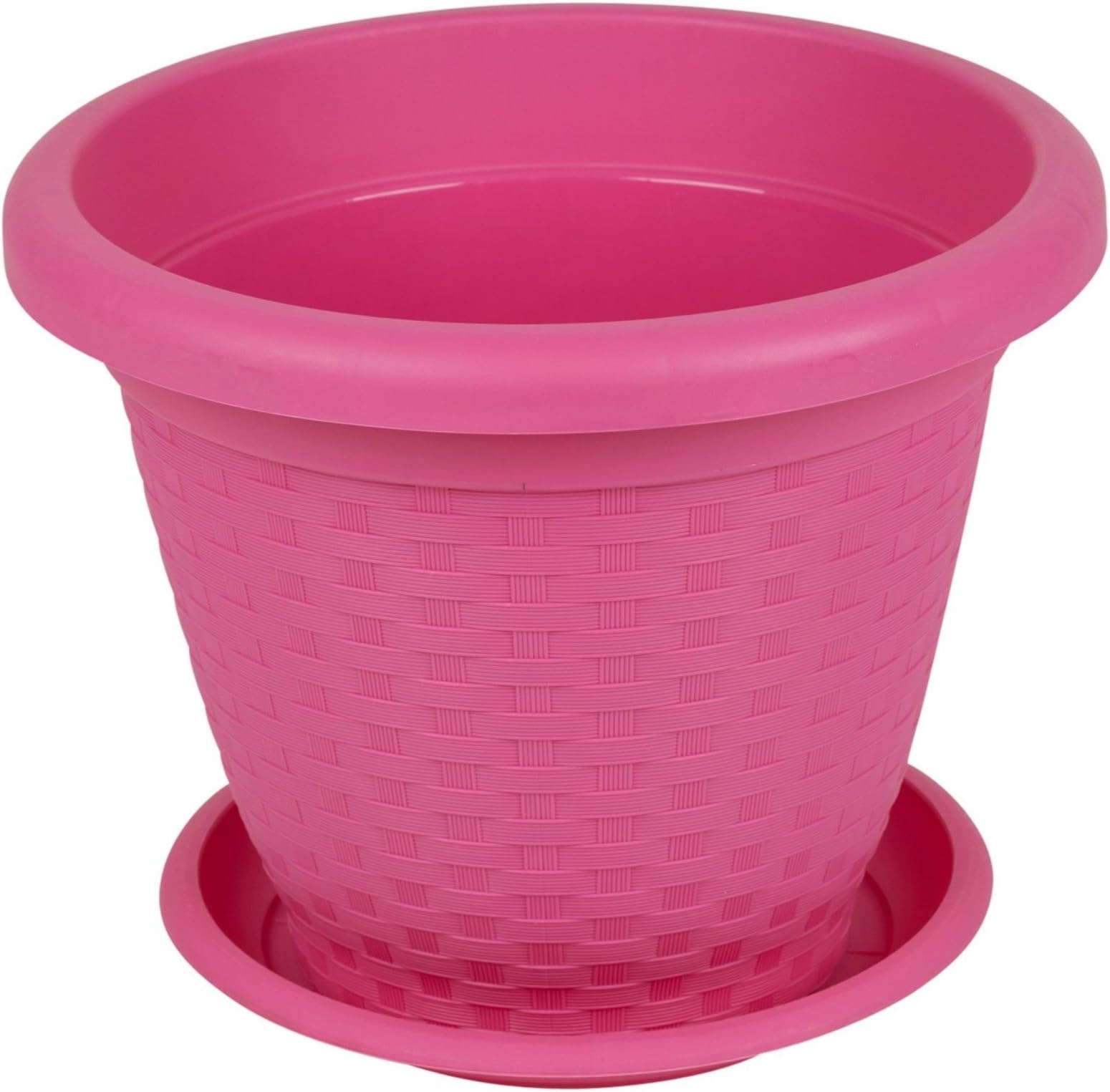 DUPLAST 30Cm Rattan Plant Flower Pot Coloured Stackable Pots & Saucer Herb Planter Garden (Fuchsia - 1 Pot & Saucer)