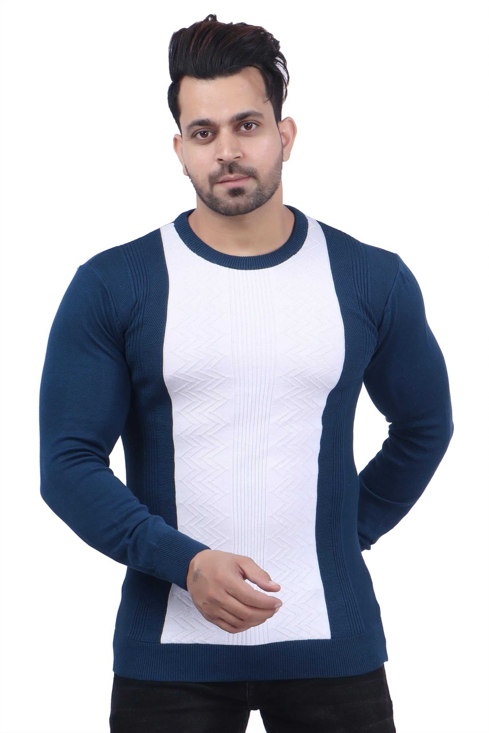 feverfew Stylish Men Full Sleeve Sweater | Round Neck Colorblock Sweater for Male-picture-30