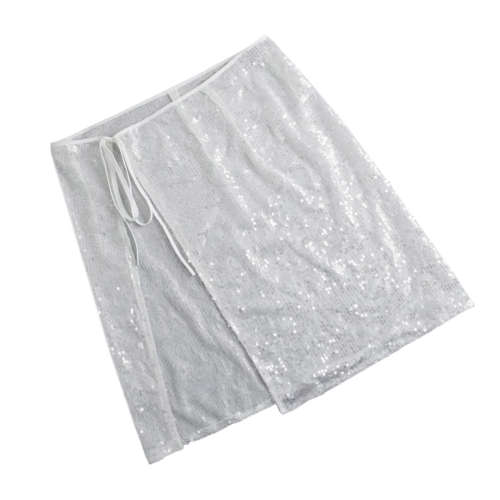 zuousxbs Women Sparkling Sequins Layering Long Wrap Skirt Hip Scarf with Tie Up Vintage Hip Covering Layered Apron Overskirt