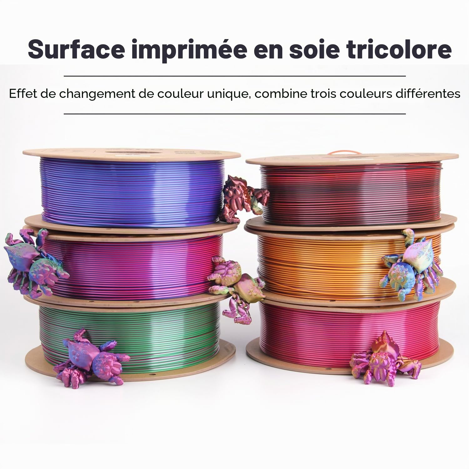 eSUN PLA Tricolore Soie Filament 1.75mm 1KG pour Imprimante,Rouge Vert Bleu