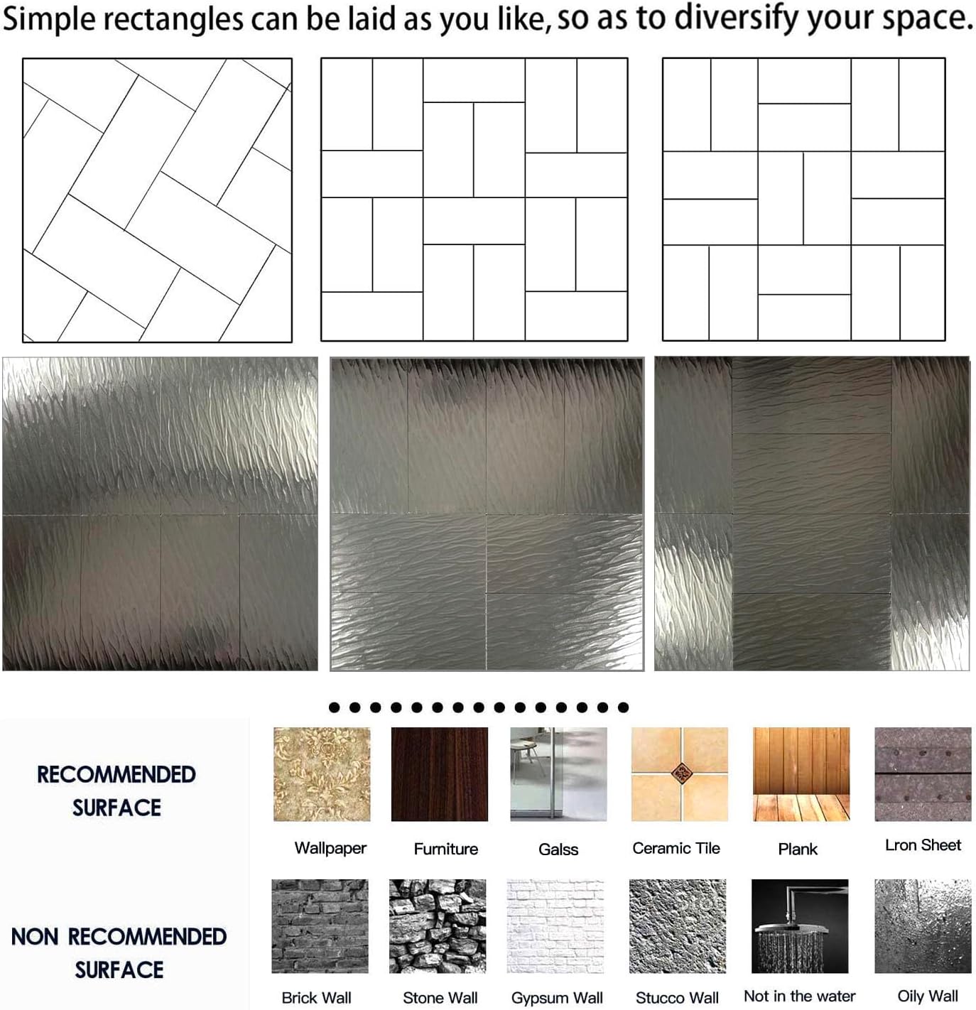 WEIMEISC 64-Piece Peel and Stick Backsplash Tile, PVC Aluminum Brushed Metal Silver Self Adhesive Tile for Kitchen, Bathroom,Laundry Room, Stair Riser Decal (Light Gold)