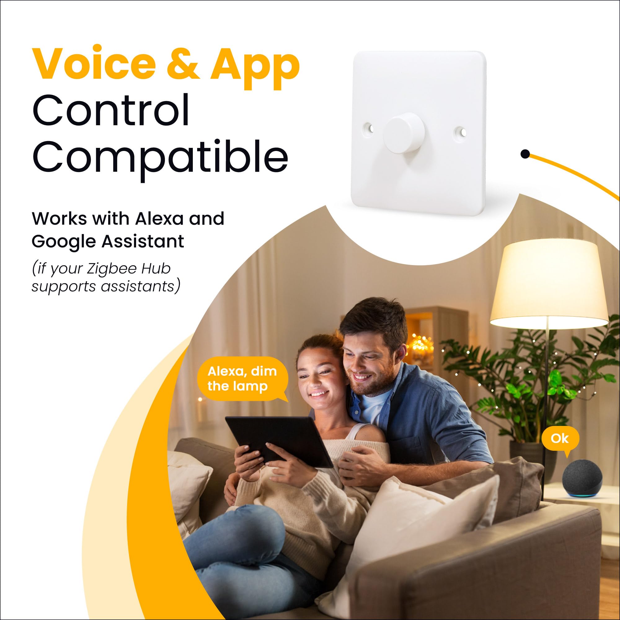 Zigbee Dimmer Smart Switch kompatibel mit Home Assistant, Philips Hue, Hubitat, Amazon Echo | kein Neutraldraht | 2-Wege-kompatibel | LED und Glühlampe [RD1 weiß 2-Gang]