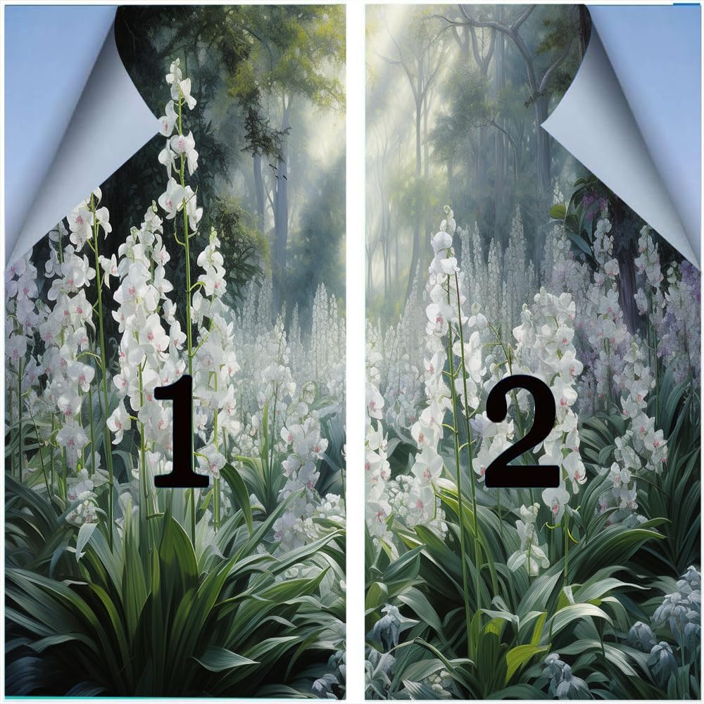 Sunshine Forest witrażowa folia okienna, biała, kwiatowa folia maskująca do szklanych drzwi i okien, nieprzylepna, dekoracyjna, 90 x 140 cm (2 sztuki)