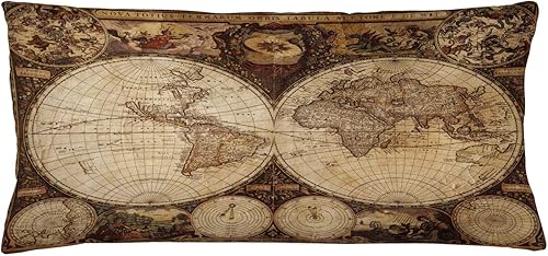 Ambesonne - Funda de cojín decorativo cuadrado, con diseño de mapa del mundo, mapa del mundo antiguo dibujado en los años 1720, estilo nostálgico