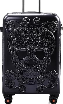 Lightweight Carry on Suitcase 20" 24" New Skull Travel Luggage Bag Cabin Kinder Trolley Suitcase On Wheels Hard Shell Suitcase,Hard Case for TravelBlack,24"