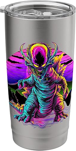 Retro Funny streetwear Synthwave 80s 90s spacezilla alien Stainless Steel Insulated Tumbler