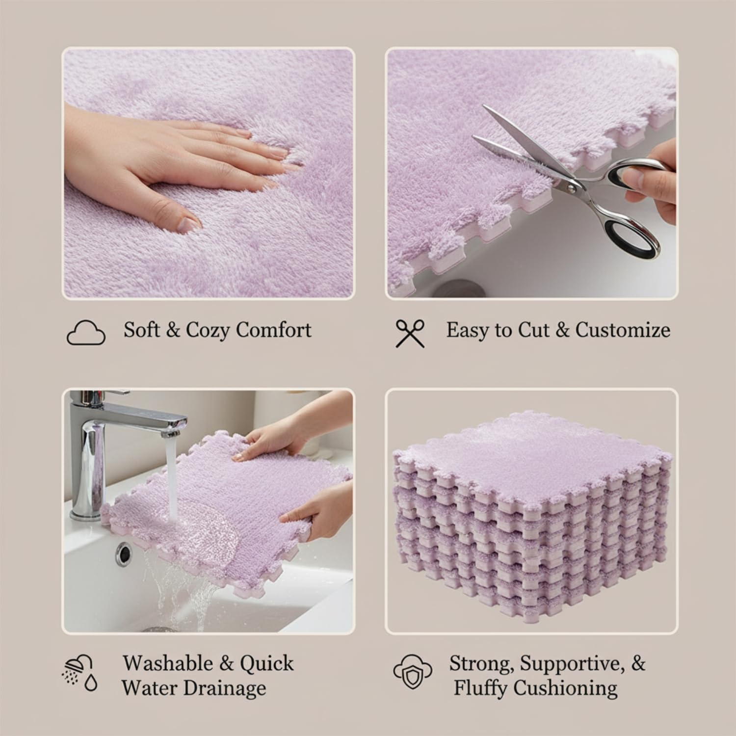 20Pcs Interlock Carpet Tiles Light Pink - Durable Interlocking Foam Floor Tiles for Kids Room, Bedroom, Playroom - Washable, Non-Slip, Water-Resistant, Noise Reducing Home Flooring (12x12)
