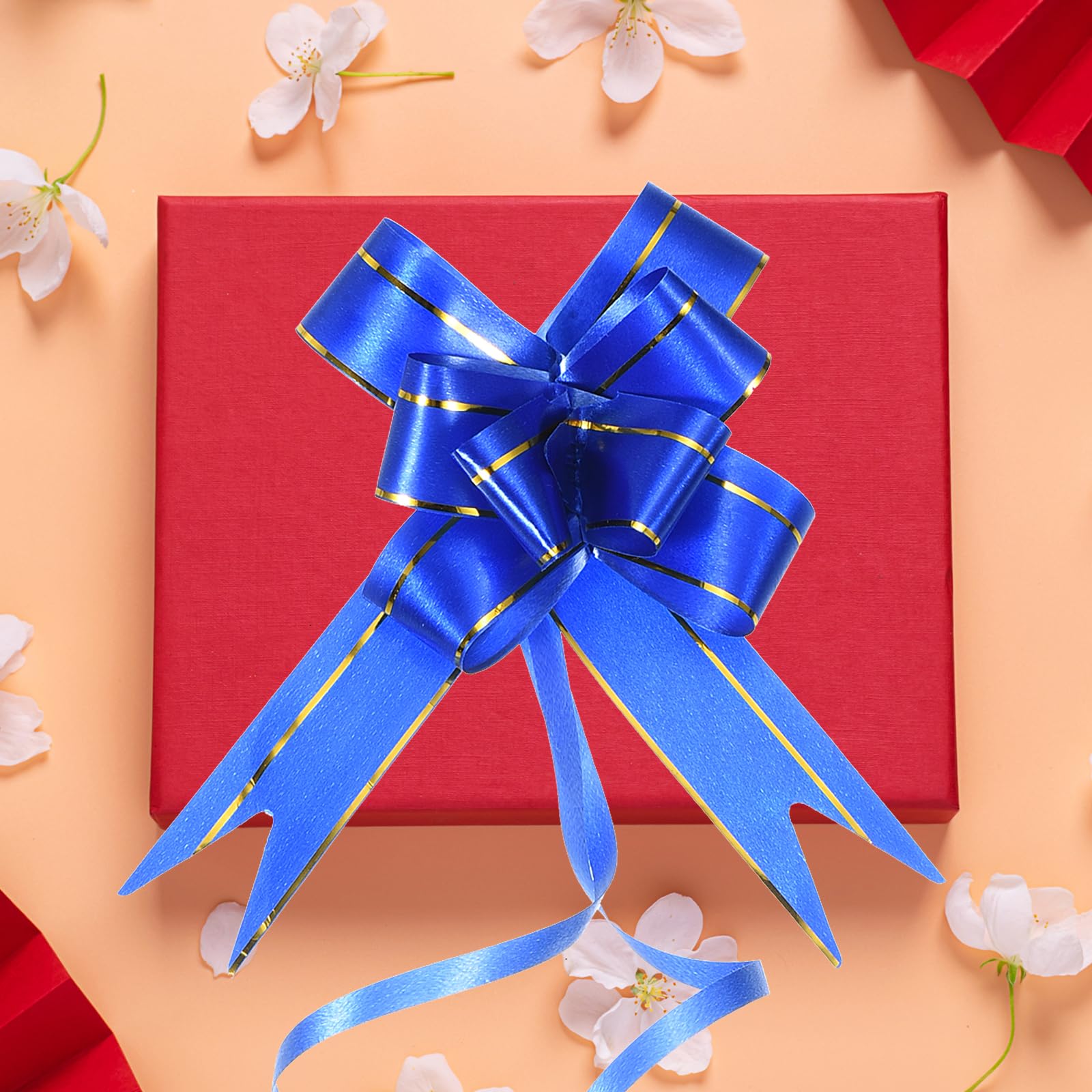 M METERXITY 40 Pack Pull Bows - Gold Thread Style Present Wrap String Bow, (2.8" Dark Blue) - Image 2