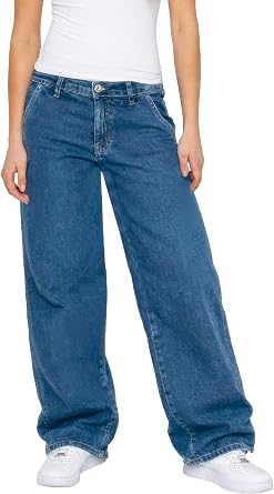 989Z  ENZO Womens Wide Leg Baggy Jeans Casual Cotton Loose Fit Relaxed Stretch Denim Jean Pants