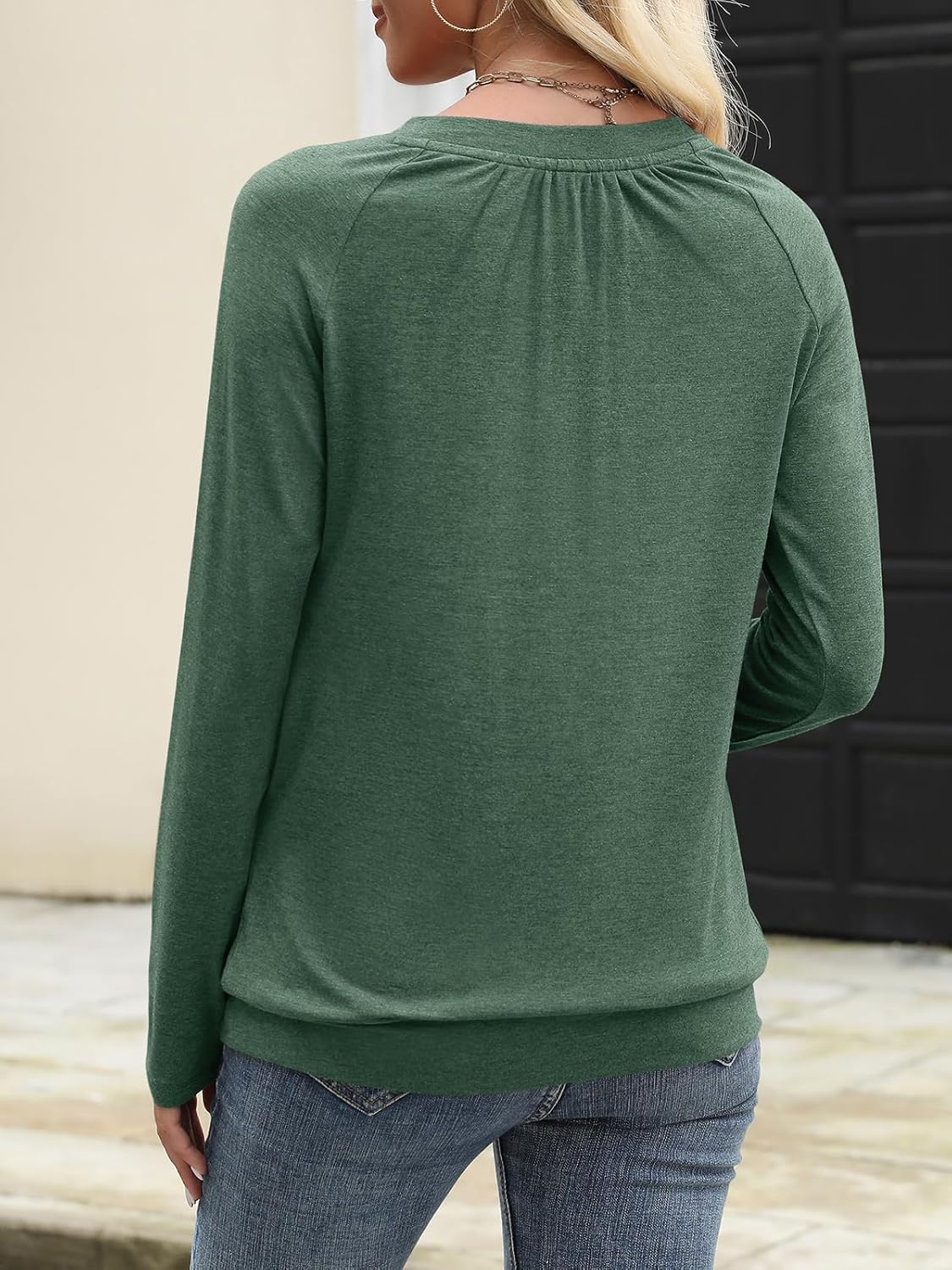 Womens V Neck Long Sleeve Shirts Banded Bottom Pleated Tops Fall Dressy Casual Blouses 2025 - Image 5