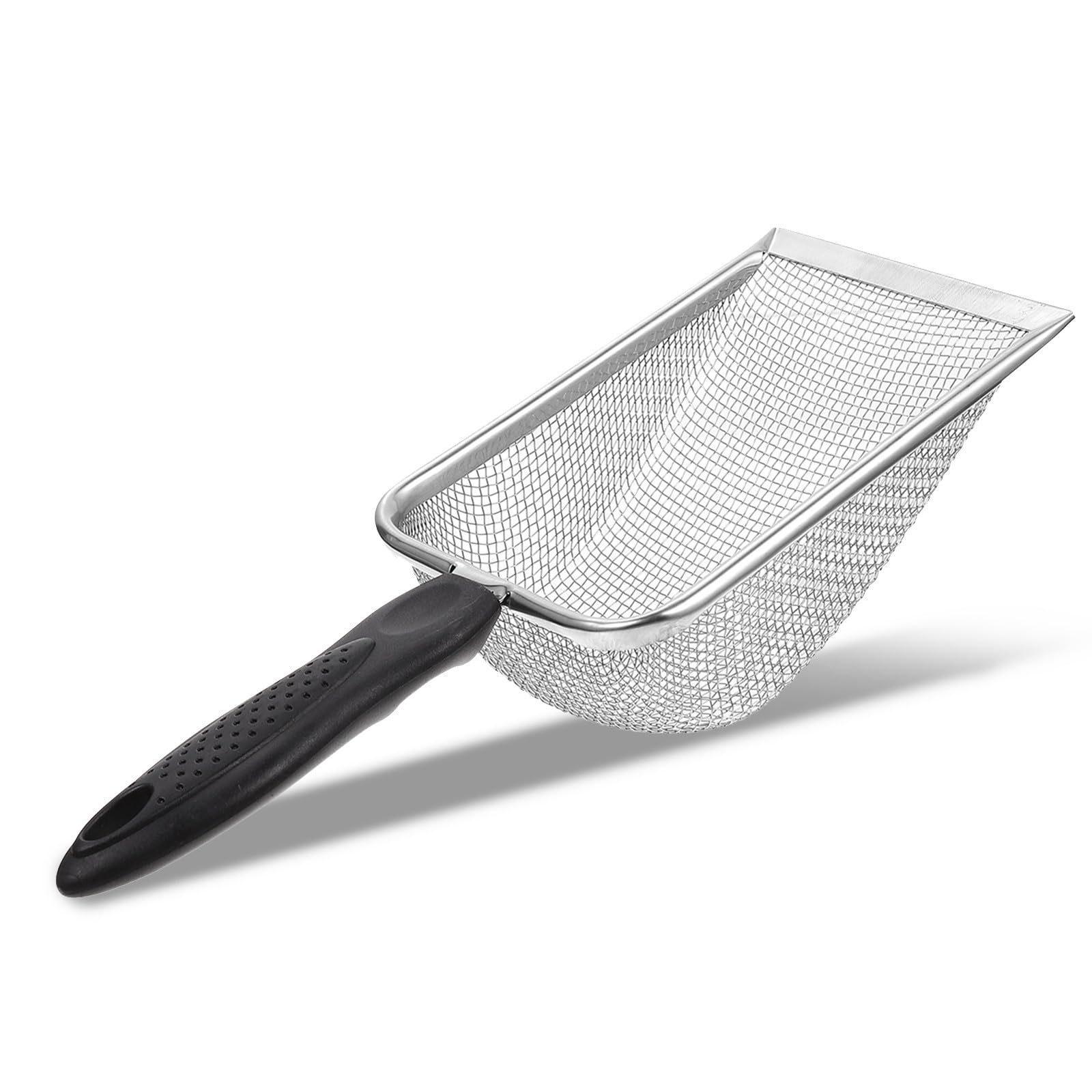 LABRIMP Stainless Steel Reptile Sand Shovel with Sand Filtering Mesh Ergonomic Handle Black Cleaning Scoop for Reptile Terrarium Tortoise Spider