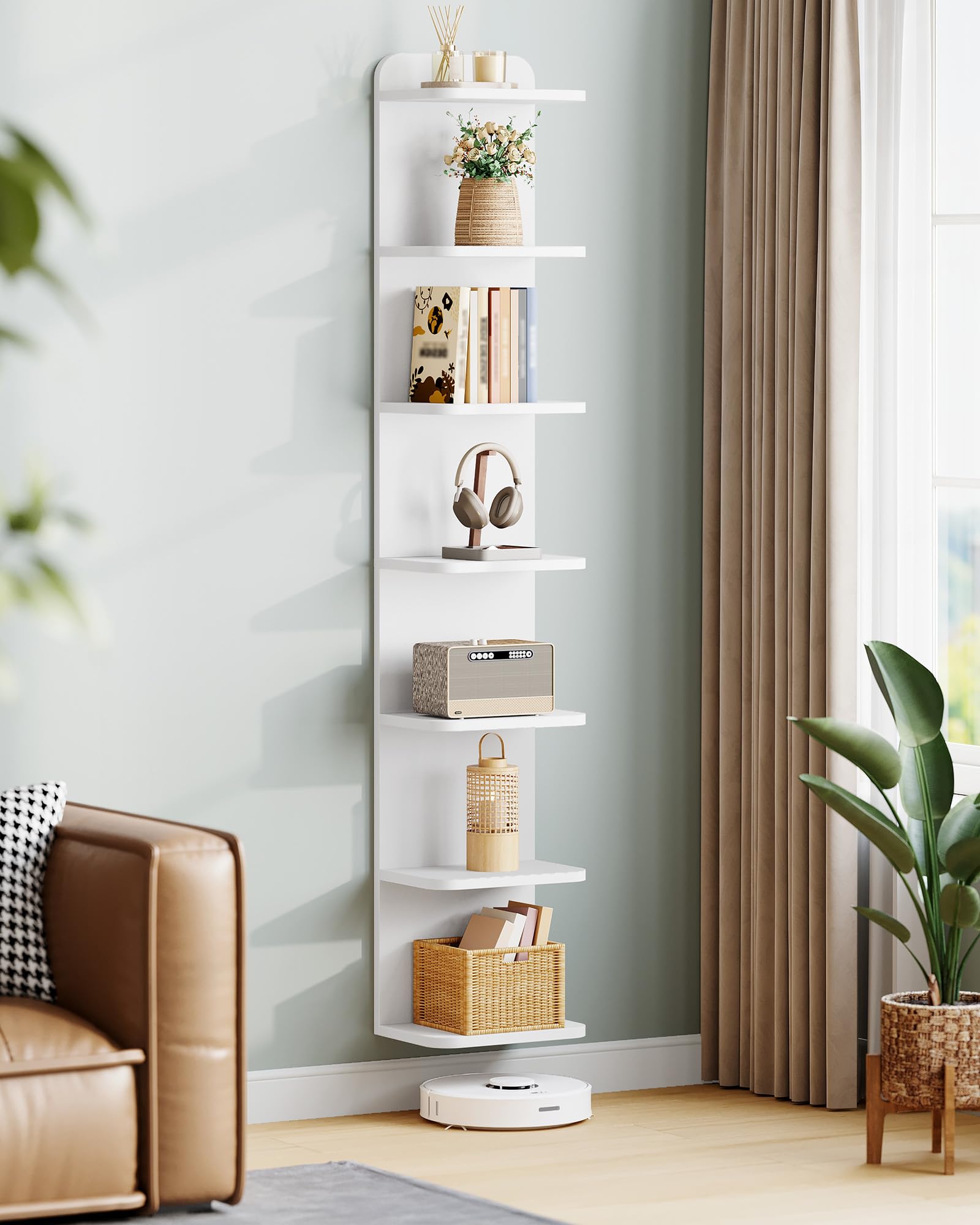 Hzuaneri Librería 7 Niveles, 24 x 30 x 186 cm, Blanco | Estantería Libros, Para Salón, Dormitorio, Estudio, BC88803X