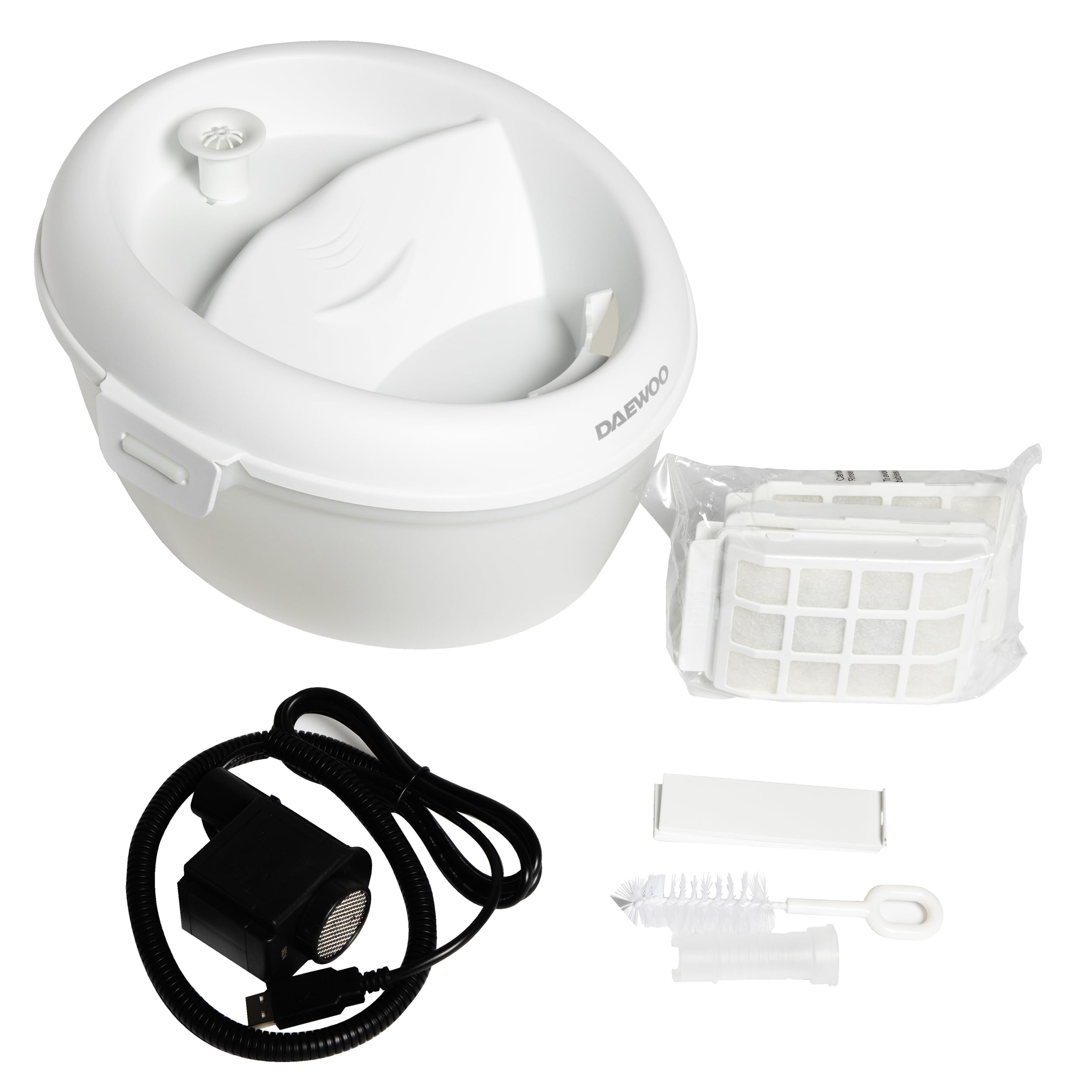Daewoo - Fontanella per Gatti, Capacità 4L, Filtrazione a Carboni Attivi per Acqua Pulita, Design Rialzato, Alimentazione tramite Cavo USB, Lavabile in Lavastoviglie, Cani e Gatti Accessori