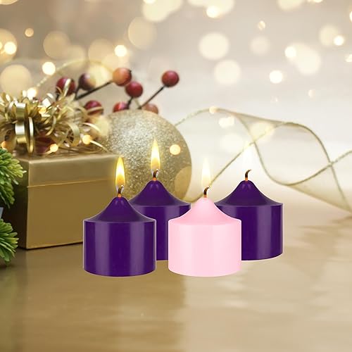 Miniatura 7 de Mega Candles Juego de 4 velas de Adviento de Navidad sin perfume, vertidas a mano de cera de alta calidad, velas de pilar redondas de 3 x 3