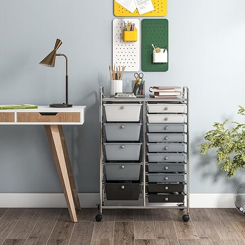 Vista 228 de LDAILY Carrito de almacenamiento con ruedas de 15 cajones, carrito rodante con cajones para aula, organizador de manualidades con ruedas con marco