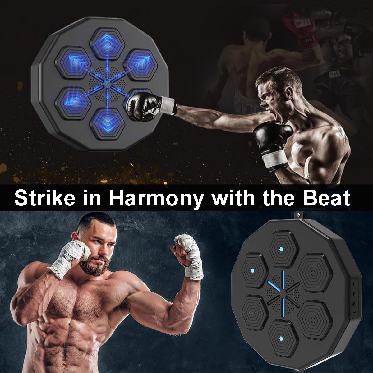 Máquina de Boxeo Inteligente para Interiores, con luz LED Bluetooth montada en la Pared, con música, Guantes de Boxeo, Almohadilla de Boxeo con música electrónica para Entrenamiento de Boxeo en casa,