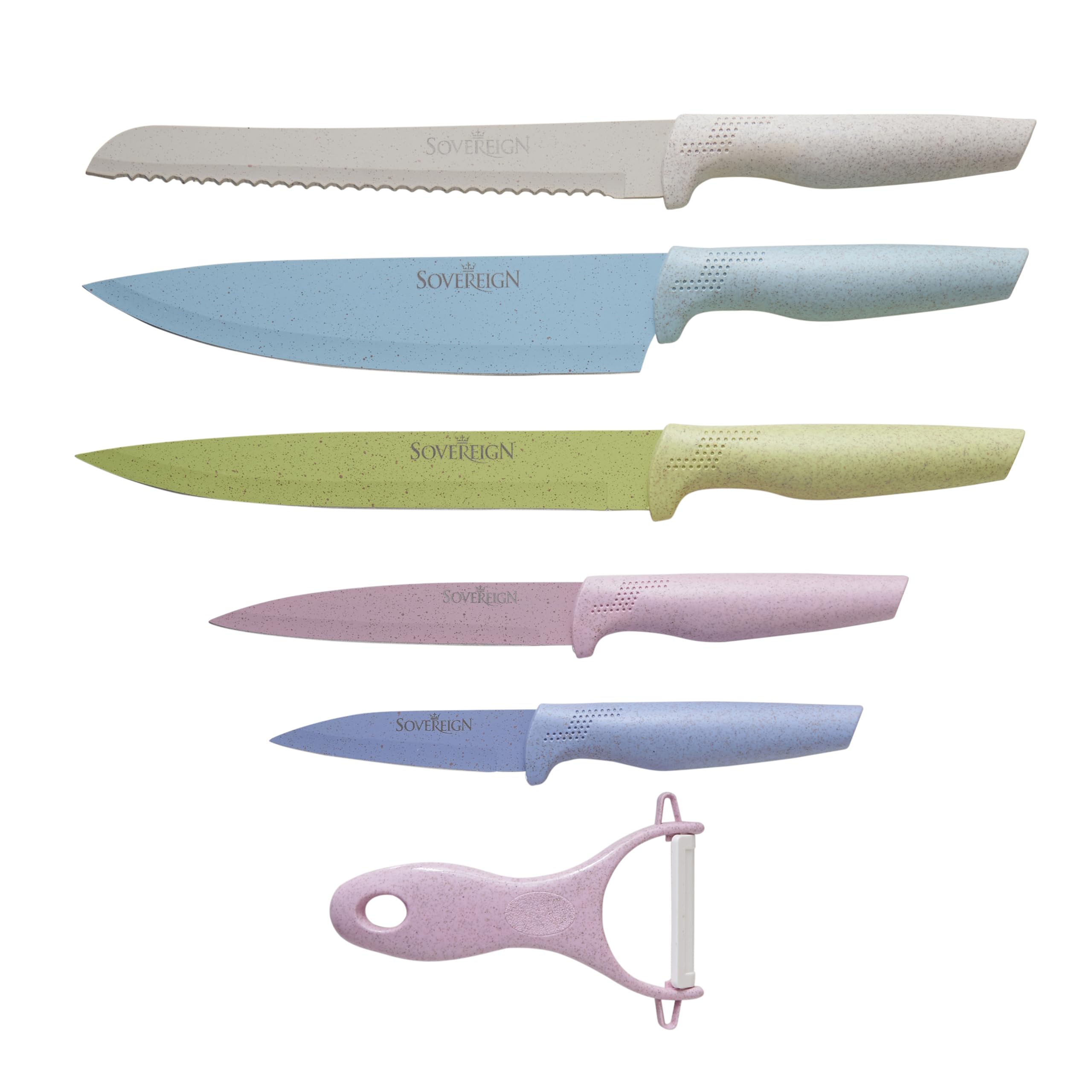 Kitchen Knife Set - Marble Coated Coloured Knives for Cooking/Carving/Bread/Utility/Chef's/Stainless Steel Knives/Non-Stick Black Marble Coating/Modern & Stylish Kitchen Accessory