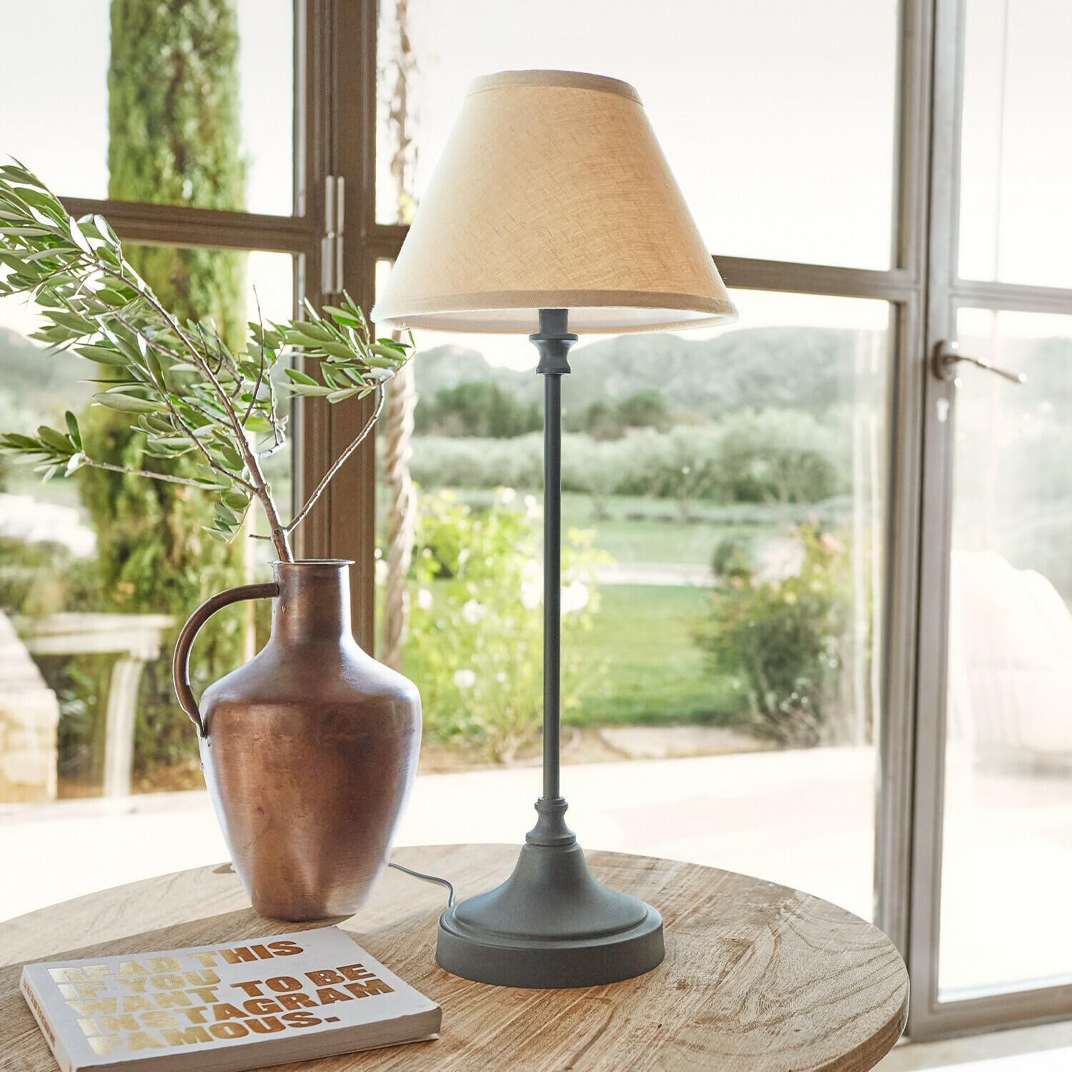 LOBERON Swindon Lampada da tavolo - Design classico - Bella anche in coppia, beige/grigio