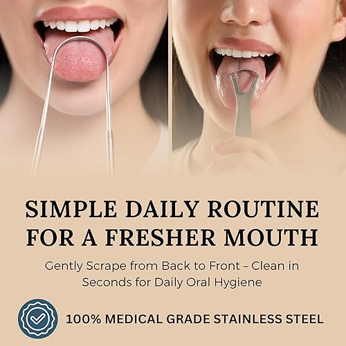 Miniatura 3 de Paquete variado de raspador de lengua, cuchara de acero inoxidable 100% de grado médico y raspadores de lengua en forma de U para adultos y niños,