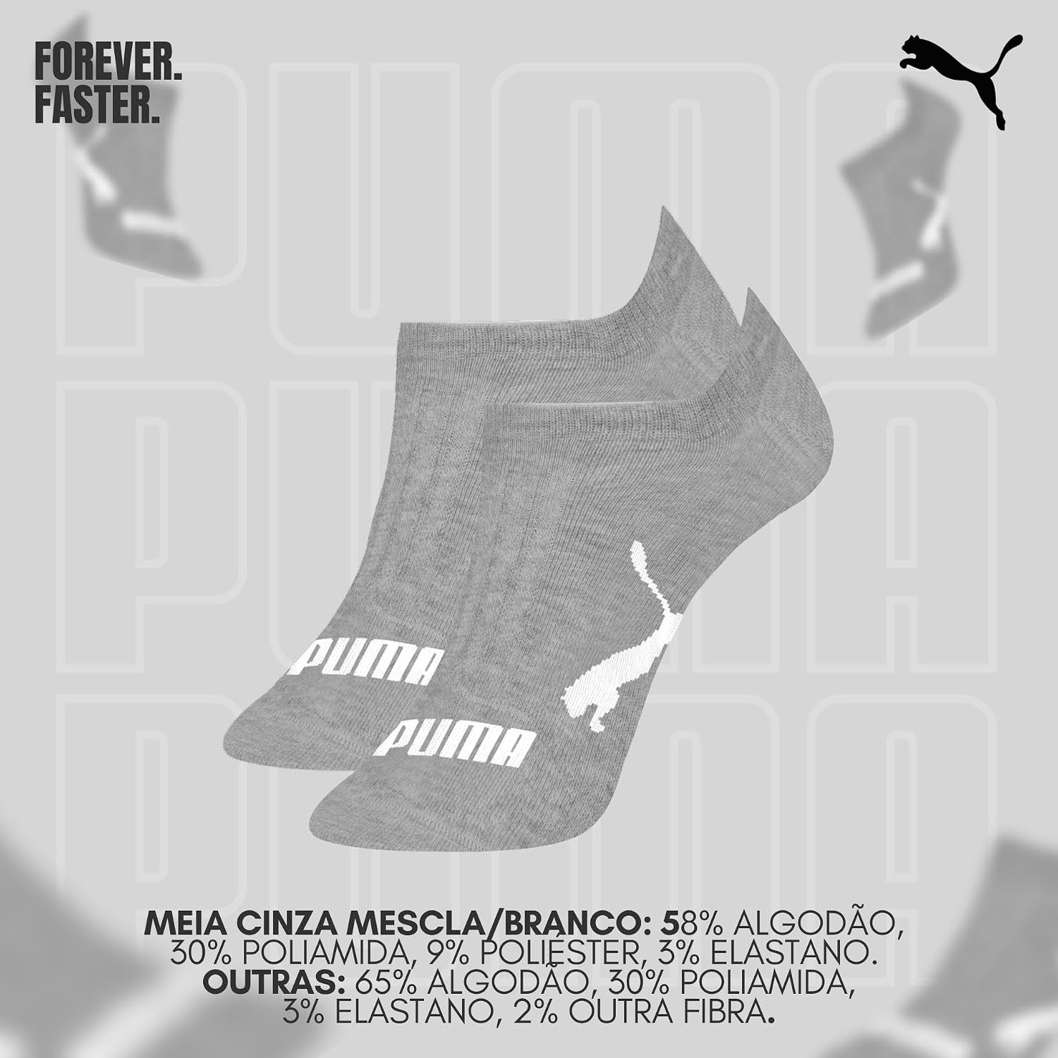 Kit 3 Pares Meia Puma Soquete Sapatilha Invisível Respirável Original