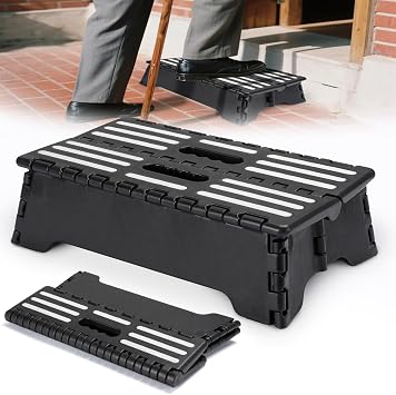 Wide Step Stool Half Step Platform Non-Slip Climbing 500lb | wide half step stool platform, non-slip textured surface, 500lb weight capacity, lightweight, indoor and outdoor use