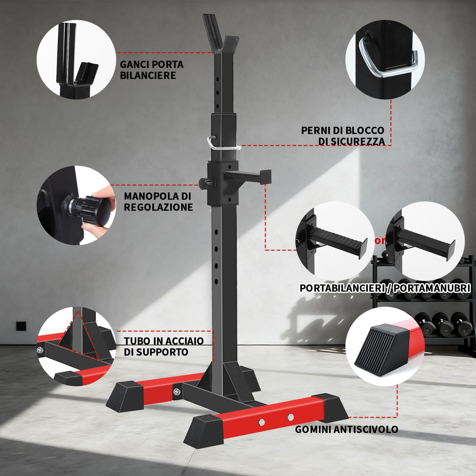 ISE Supporto Bilanciere per Casa, Porta Bilanciere Rack Multifunzione Palestra Rastrelliera Squat Rack con Altezza Regolabile per Panca